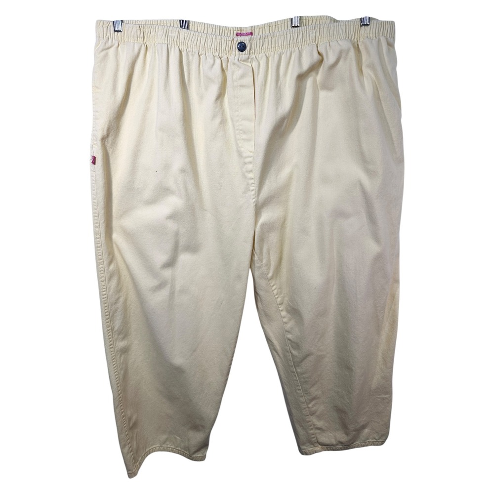 Woman Within Plus‎ Size 36T Cropped Pants Capri Light Yellow Cotton Elastic 1535